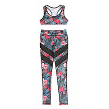 2Pcs Flowers Print Women Yoga Sets Fitness Bra+Pants Leggings Set Gym Workout  Sports Wear Mesh Patchwork  Running Clothing
