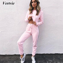 Vertvie 2017 Sexy Women's Tracksuit Cropped Tops Pullover Hoodies+Drawstring Pants Patchwork Sport Running Fitness Suits Autumn