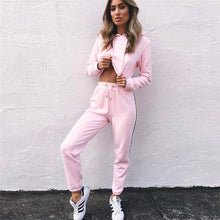 Vertvie 2017 Sexy Women's Tracksuit Cropped Tops Pullover Hoodies+Drawstring Pants Patchwork Sport Running Fitness Suits Autumn