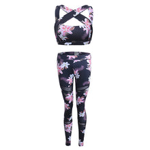 Vertvie Floral Printed Women's Tracksuit Hollow Out Sexy Halter Yoga Bra + Sport Legging Tights Running Gym Fitness Yoga Suit