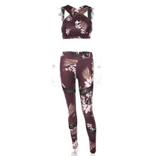 Vertvie Floral Printed Women's Tracksuit Hollow Out Sexy Halter Yoga Bra + Sport Legging Tights Running Gym Fitness Yoga Suit