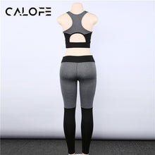 CALOFE Womens Two piece Yoga Set black grey Fitness Stars Tracksuit for Women Sportswear Crop Top Sports Pants Gym Jogging Suit
