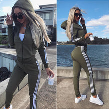 Yoga Sets Women Gym Clothes Stripy Hoodies Coat Long Sleeve Training Wear  Tracksuit Women Sports Fitness Leggings Running Set