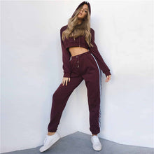 Vertvie 2017 Sexy Women's Tracksuit Cropped Tops Pullover Hoodies+Drawstring Pants Patchwork Sport Running Fitness Suits Autumn