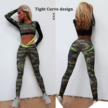 YD New GYM Fitness Tight Women Tracksuit Camouflage Stiching Sweatshirt Sets Yoga Sets Sport Wear Suit Workout Clothing Dropship