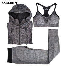 MAIJION Women Quick Dry Running Sets Absorb Sweat Sports Bra & Pants & Jacket Gym Fitness Sport Yoga Set Suit Grey Tracksuit
