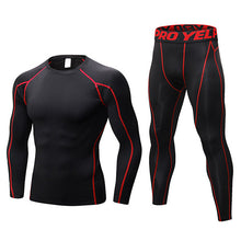 Yuerlian New Dry Fit Compression Tracksuit Fitness Tight Running Set T-shirt Legging Men's Sportswear Demix Black Gym Sport Suit