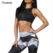 Vertvie New Mesh Hollow Tracksuit Women Fitness Bra+Patchwork Leggings Sport Set Ladies Outdoor Jogger Gym Jumpsuits