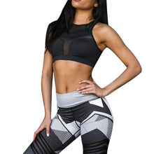 Vertvie New Mesh Hollow Tracksuit Women Fitness Bra+Patchwork Leggings Sport Set Ladies Outdoor Jogger Gym Jumpsuits