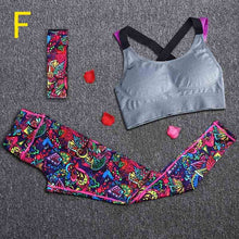Women Yoga Fitness Sports Sets Gym Workout Sportswear 3pcs/Set Tracksuits Headband+Bra+Printed Yoga Pants Sport Leggings Suits