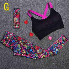 Women Yoga Fitness Sports Sets Gym Workout Sportswear 3pcs/Set Tracksuits Headband+Bra+Printed Yoga Pants Sport Leggings Suits