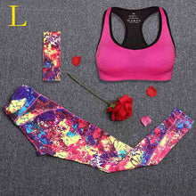 Women Yoga Fitness Sports Sets Gym Workout Sportswear 3pcs/Set Tracksuits Headband+Bra+Printed Yoga Pants Sport Leggings Suits