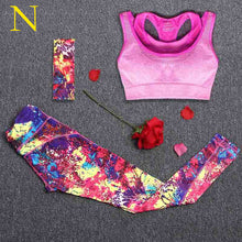 Women Yoga Fitness Sports Sets Gym Workout Sportswear 3pcs/Set Tracksuits Headband+Bra+Printed Yoga Pants Sport Leggings Suits