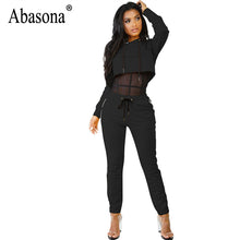 Abasona Autumn Jumpsuits Women Long Sleeve Two Piece Set Sexy Side Striped Hoodie Jumpsuit Rompers Female Overalls Sportsuit
