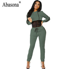 Abasona Autumn Jumpsuits Women Long Sleeve Two Piece Set Sexy Side Striped Hoodie Jumpsuit Rompers Female Overalls Sportsuit