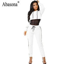 Abasona Autumn Jumpsuits Women Long Sleeve Two Piece Set Sexy Side Striped Hoodie Jumpsuit Rompers Female Overalls Sportsuit
