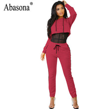 Abasona Autumn Jumpsuits Women Long Sleeve Two Piece Set Sexy Side Striped Hoodie Jumpsuit Rompers Female Overalls Sportsuit