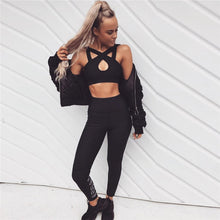 Women's Solid Tracksuit Sexy Halter Yoga Bra + Sport Legging Tights Running Gym Fitness Patchwork Yoga Suit Women Sports Suit