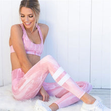 Pink Yoga Set Tracksuit Sexy Yoga Bra + Sport Legging Tights Running Gym Fitness Printing Yoga Suit Women Sports Suit