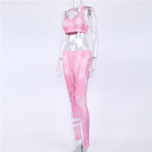 Pink Yoga Set Tracksuit Sexy Yoga Bra + Sport Legging Tights Running Gym Fitness Printing Yoga Suit Women Sports Suit