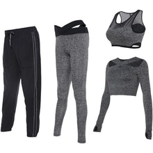 Vansydical Women Running Suits Tracksuit Women 4pcs Gym Clothing Woman Sports Suits Yoga Legging Sport Bra Fitness Tights Female